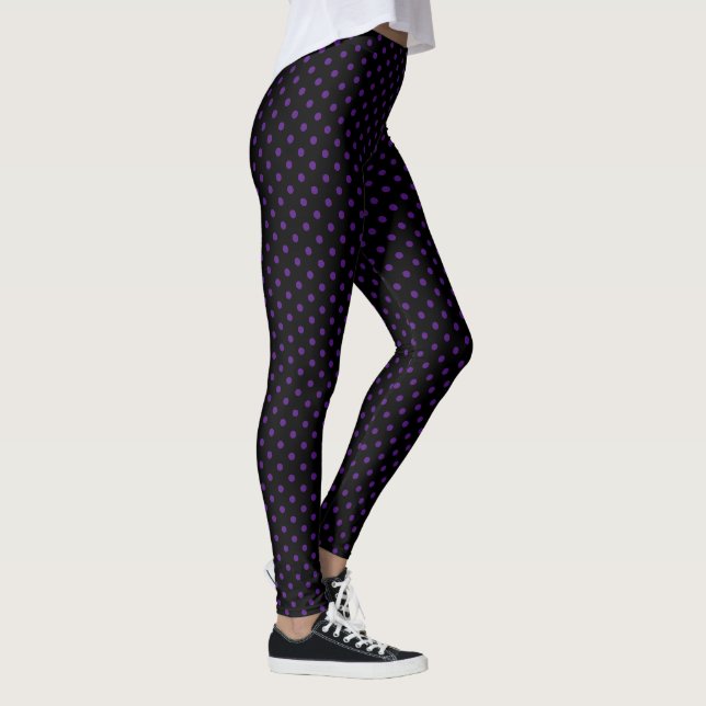 Snyggt Lila Polka dots Mönster Svarta Mode Leggings (Höger)