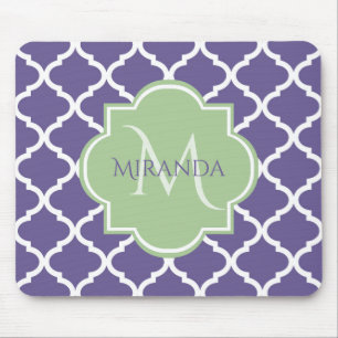 Snyggt Lila Quatrefoil and Namn Grönt Monogram Musmatta