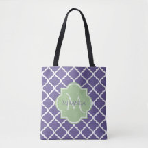 Snyggt Lila Quatrefoil and Namn Grönt Monogram