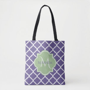 Snyggt Lila Quatrefoil and Namn Grönt Monogram Tygkasse