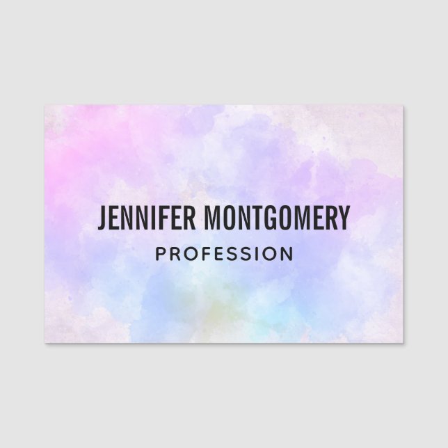 Snyggt Lila Rosa Blue Abstrakt Vattenfärg Namnbricka (Framsida)