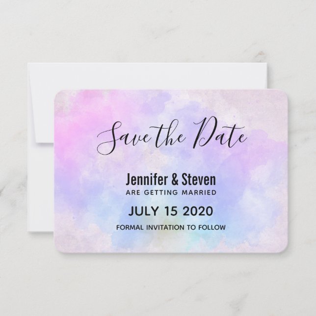Snyggt Lila Rosa Blue Abstrakt Vattenfärg Spara Datumet (Framsida)