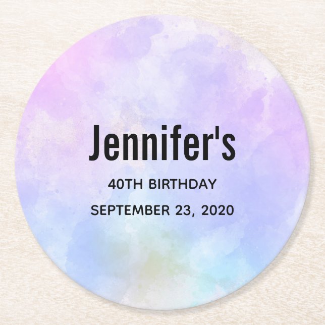 Snyggt Lila Rosa Blue Abstrakt Vattenfärg Underlägg Papper Rund (Framsidan)