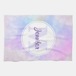 Snyggt Lila Rosa Blue Watercolor Monogram Kökshandduk