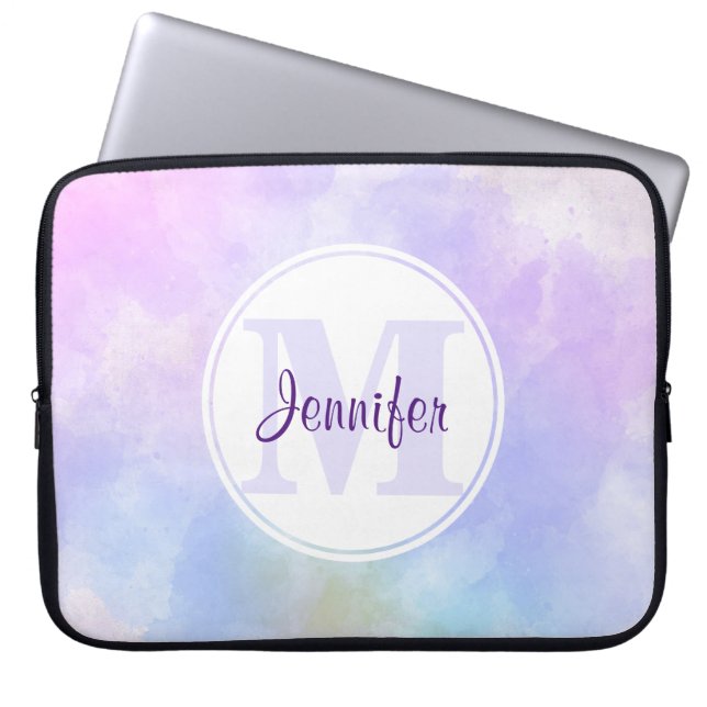Snyggt Lila Rosa Blue Watercolor Monogram Laptop Fodral (Framsidan)