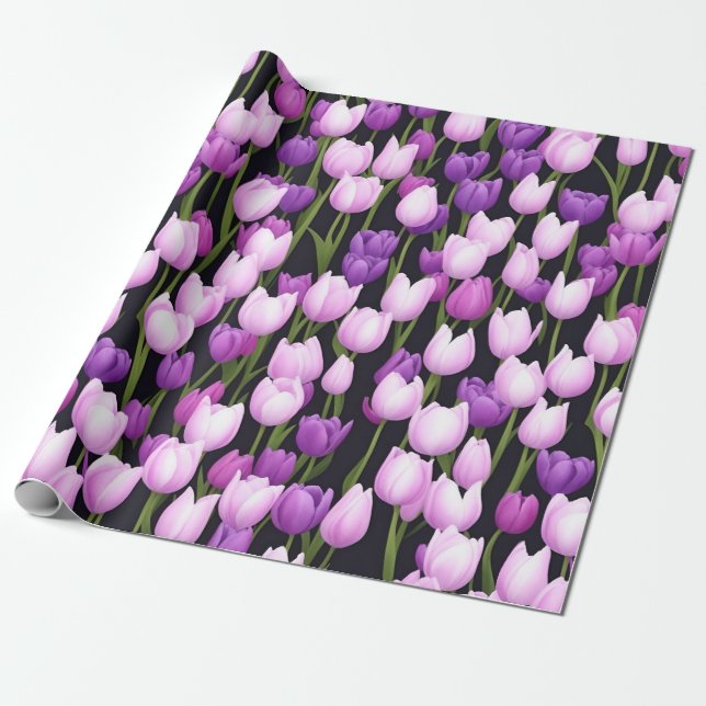 Snyggt Lila Rosa Tulip Flora Art Presentpapper (Utrullad)