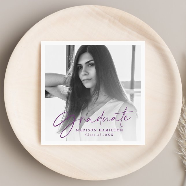 Snyggt Lila Script Photo Studenten Pappersservett (Skapare uppladdad)