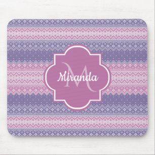 Snyggt Lila Sticka Mönster med Monogram och Namn Musmatta