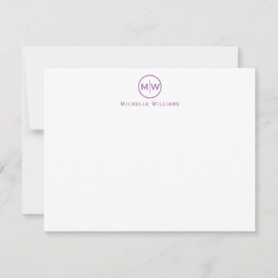 Snyggt Lila Violet Circle Two Monogram Inledande Anteckningskort