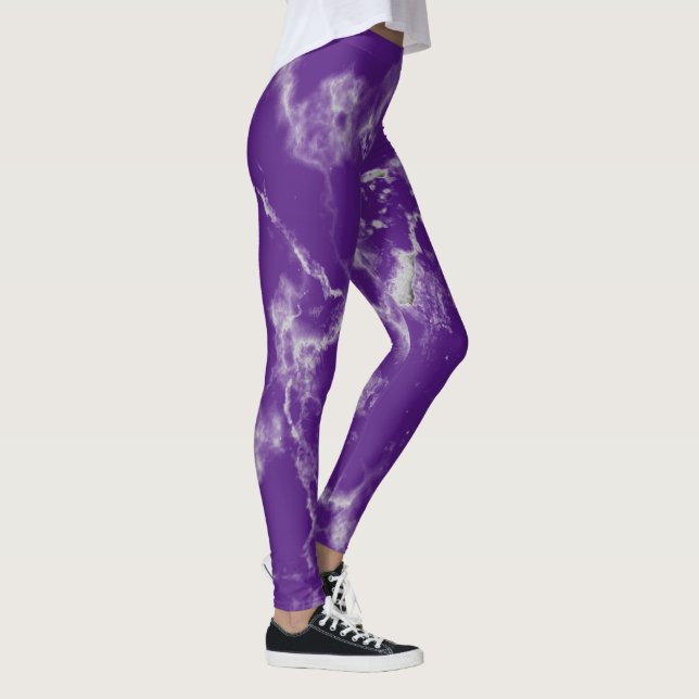 Snyggt Lila White Marble Mönster Cute Girly Leggings (Höger)