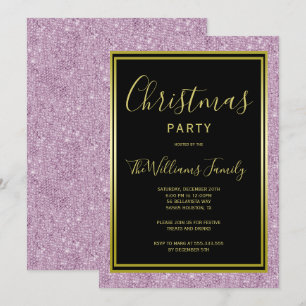Snyggt Lilac Glitter, Guld Framed God Jul Party Inbjudningar