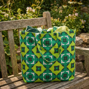 Snyggt Lime Green Black & White Geometric Mönster Tyg