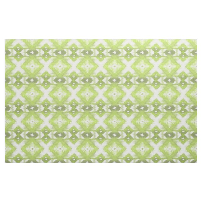 Snyggt Lime Oliv grönt White Ikat Tribal Mönster Tyg (Fat Quarter)