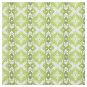 Snyggt Lime Oliv grönt White Ikat Tribal Mönster Tyg