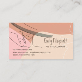 Snyggt Line Teckning Female i Hat Hand Rosa Cream Visitkort