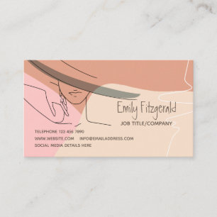Snyggt Line Teckning Female i Hat Hand Rosa Cream Visitkort
