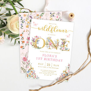 Snyggt Little Wildblomma Garden Girl 1st Birthday Inbjudningar