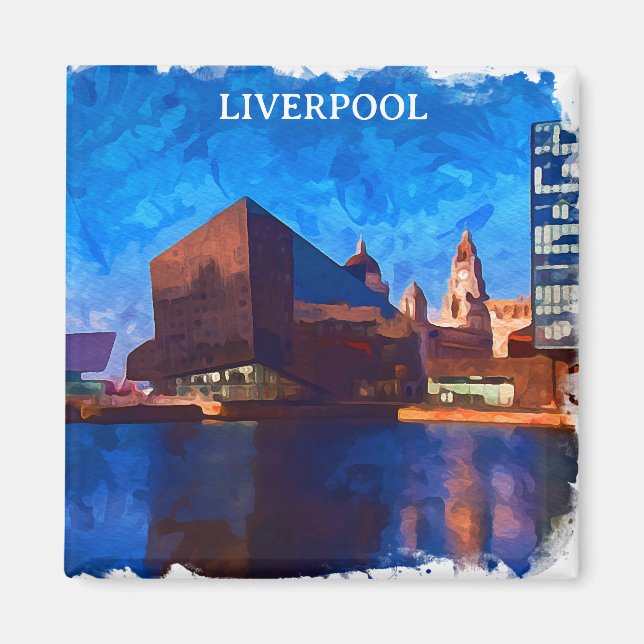 Snyggt Liverpool England Panorama View Painting Magnet (Framsidan)