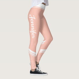Snyggt ljus rosa blommigt vit rand och namn leggings