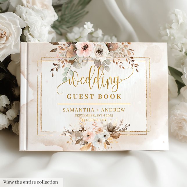 Snyggt Ljusa rosa Guld hösten Bröllop Guest Bok (Stylish Light Pink Gold Autumn Wedding Guest Book)