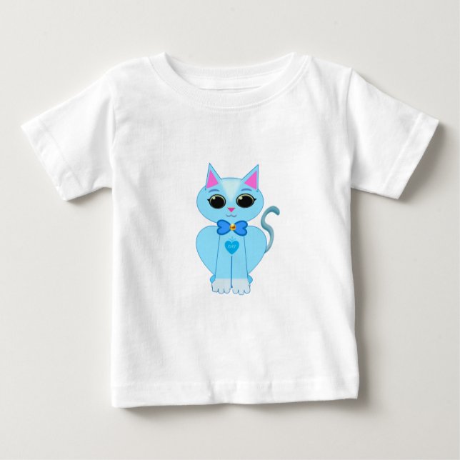 Snyggt, ljusblå kattunge t-shirt (Framsida)