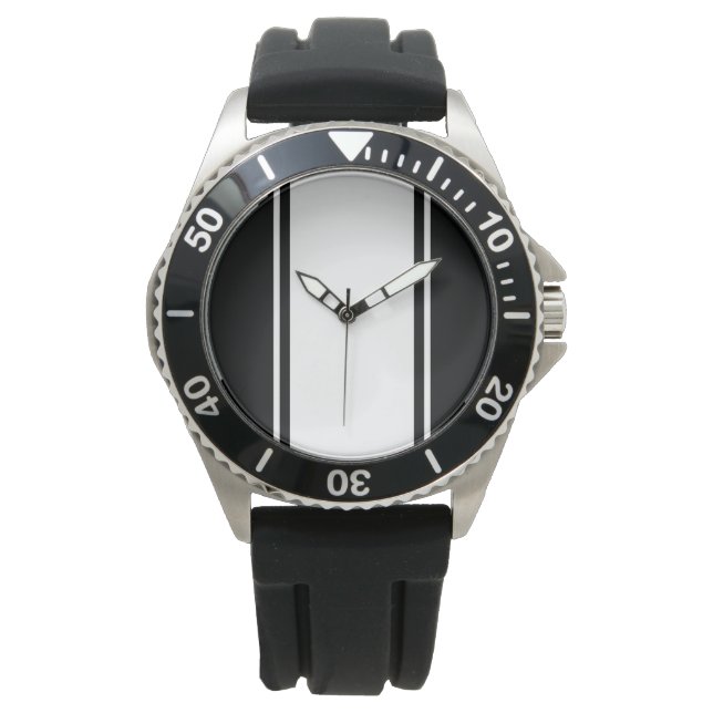 Snyggt Lodrät Bold Black White Tävla Rand Armbandsur (Framsida)