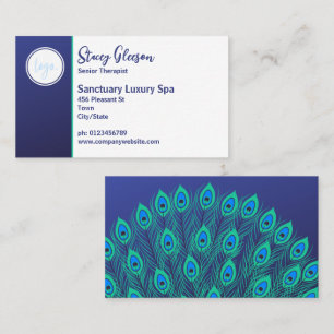 SNYGGT LOGOTYP ART DECO BLUE WHITE PEACOCK FEATHER VISITKORT