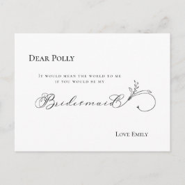 Snyggt Löv Black Script Bridesmaid-begäran Vykort