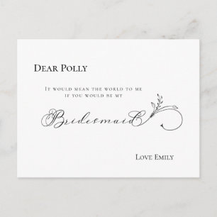 Snyggt Löv Black Script Bridesmaid-begäran Vykort