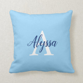 Snyggt Lugn Blue Monogram Script Dekorativ kudde