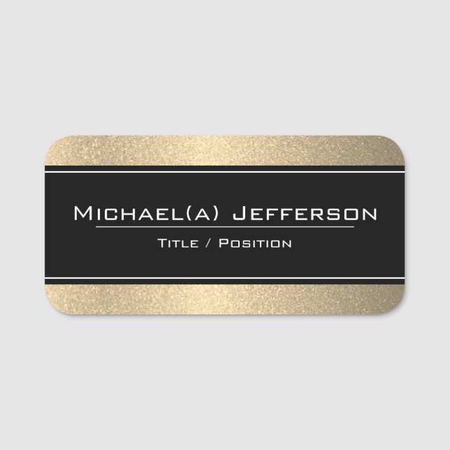 Snyggt Luxury Black på lyxen Guld Glitter Unik Namnbricka (Framsida)