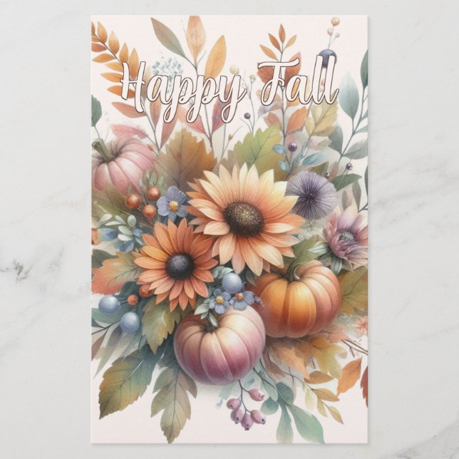 Snyggt Lycklig Fall Pumpkin Flower Bouquet Motif Brevpapper (Framsida)