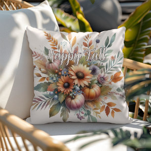 Snyggt Lycklig Fall Pumpkin Flower Bouquet Motif Kudde