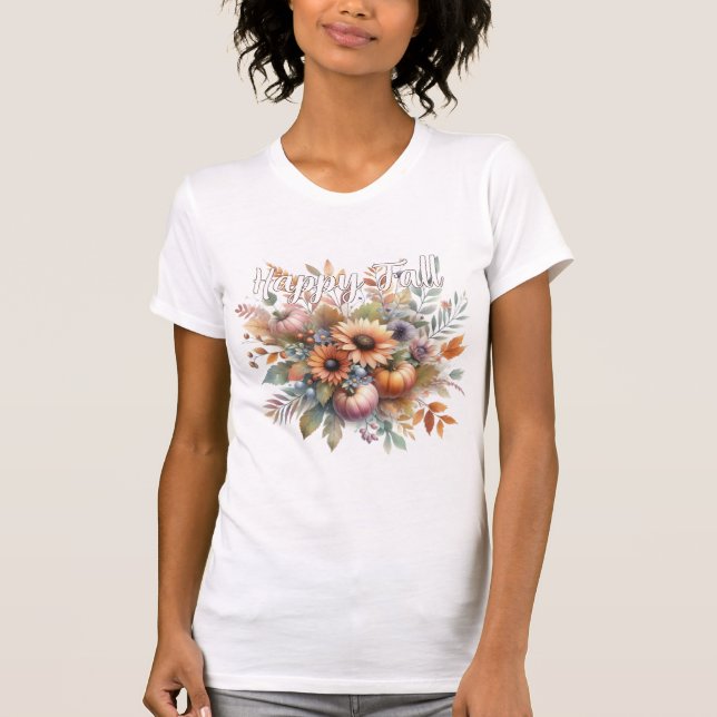 Snyggt Lycklig Fall Pumpkin Flower Bouquet Motif T Shirt (Framsida)