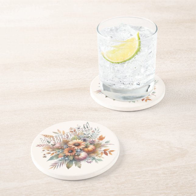 Snyggt Lycklig Fall Pumpkin Flower Bouquet Motif Underlägg (Sidan)