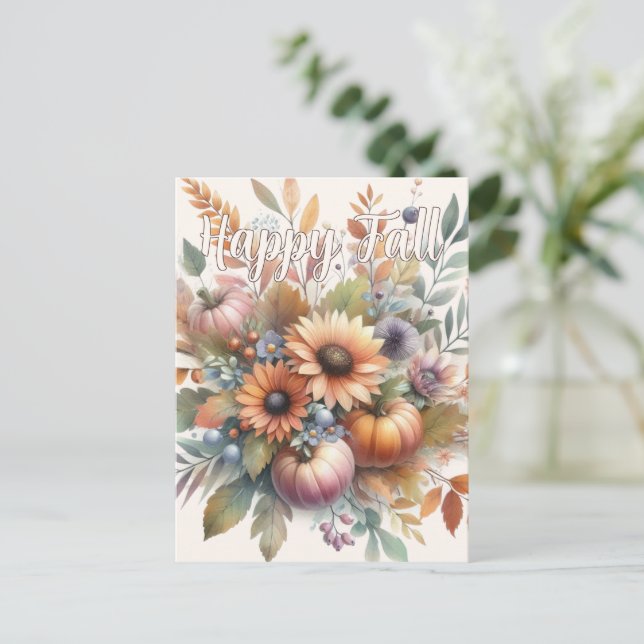 Snyggt Lycklig Fall Pumpkin Flower Bouquet Motif Vykort (Stående Fram)