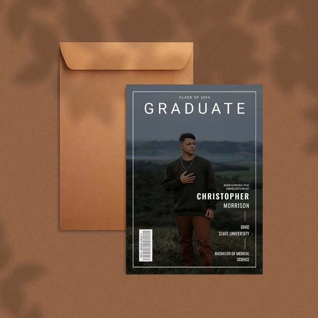 Snyggt Magazine Cover Photo Student annons Inbjudningar (Stylish Magazine Cover Photo Graduate Announcement)