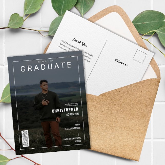 Snyggt Magazine Cover Photo Student annons Vykort (Stylish Magazine Cover Photo Graduate Announcement Postcard)