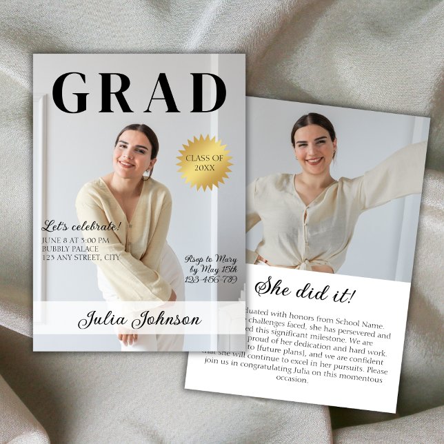 Snyggt Magazine Student Photo 2024 Studenten Inbjudningar (Stylish Magazine Graduate Photo 2024 Graduation Invitation)