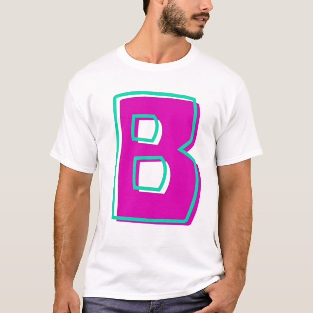 Snyggt Magenta och Teal Brev B T Shirt (Framsida)