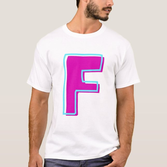 Snyggt Magenta och Teal Brev F T Shirt (Framsida)
