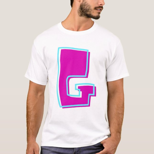 Snyggt Magenta och Teal Brev G T Shirt (Framsida)