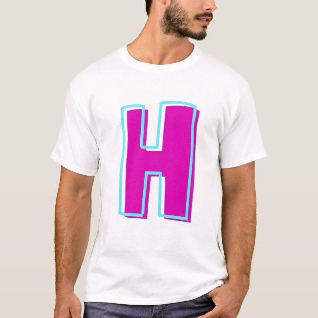 Snyggt Magenta och Teal Brev H T Shirt (Framsida)