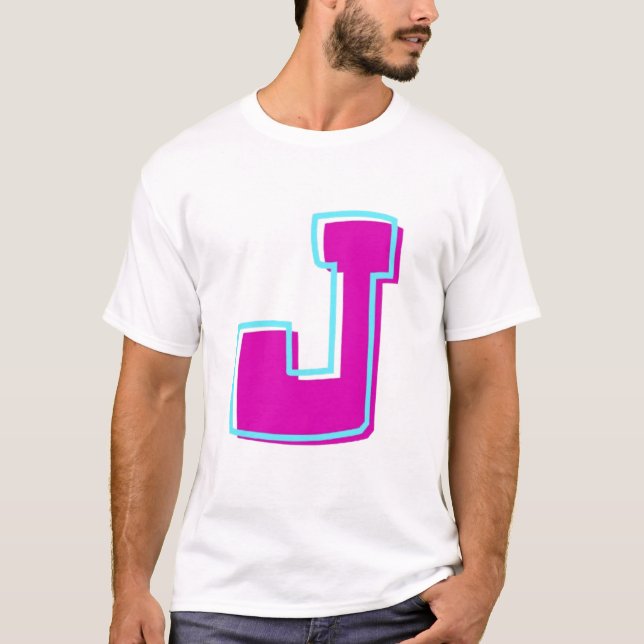 Snyggt Magenta och Teal Brev J T Shirt (Framsida)