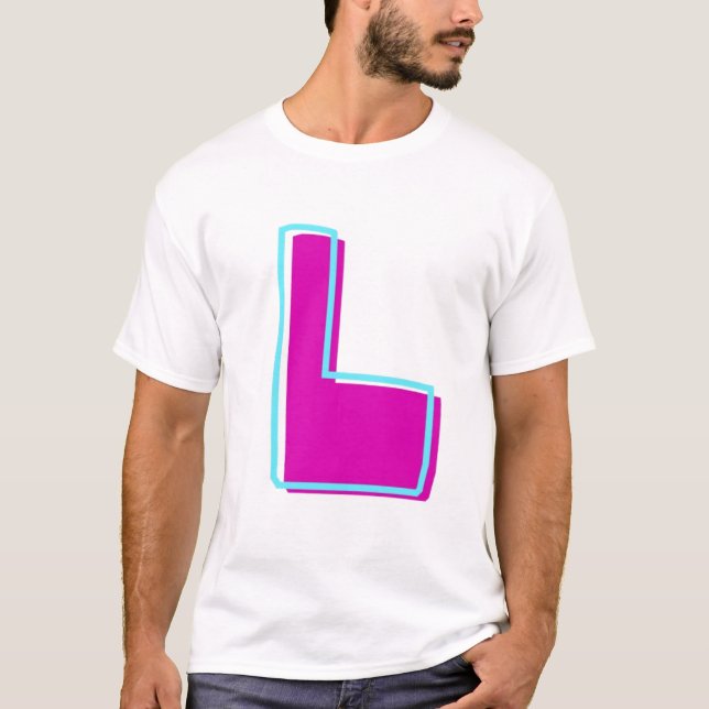 Snyggt Magenta och Teal Brev L T Shirt (Framsida)