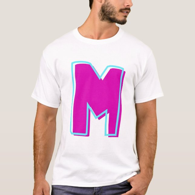 Snyggt Magenta och Teal Brev M T Shirt (Framsida)