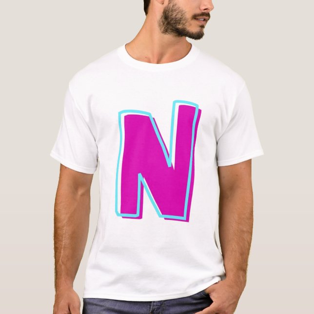 Snyggt Magenta och Teal Brev N T Shirt (Framsida)