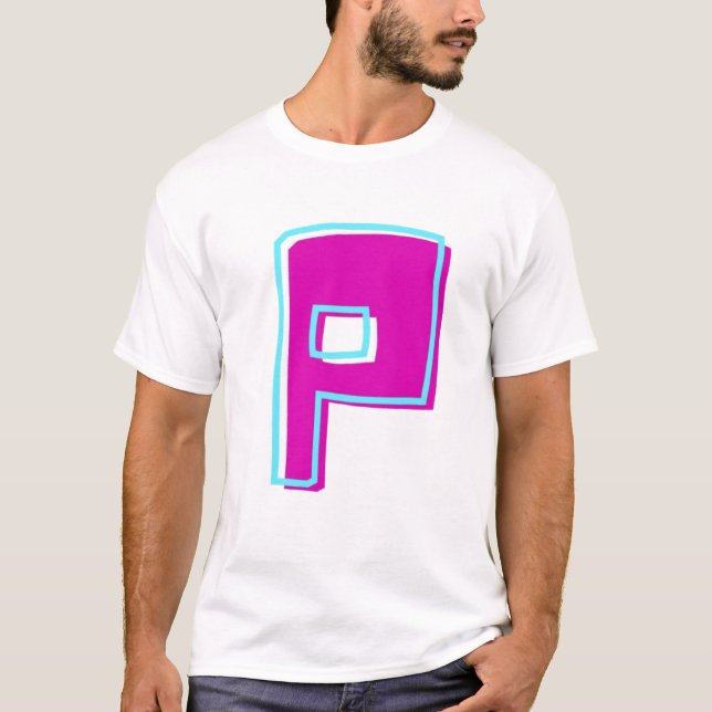 Snyggt Magenta och Teal Brev P T Shirt (Framsida)