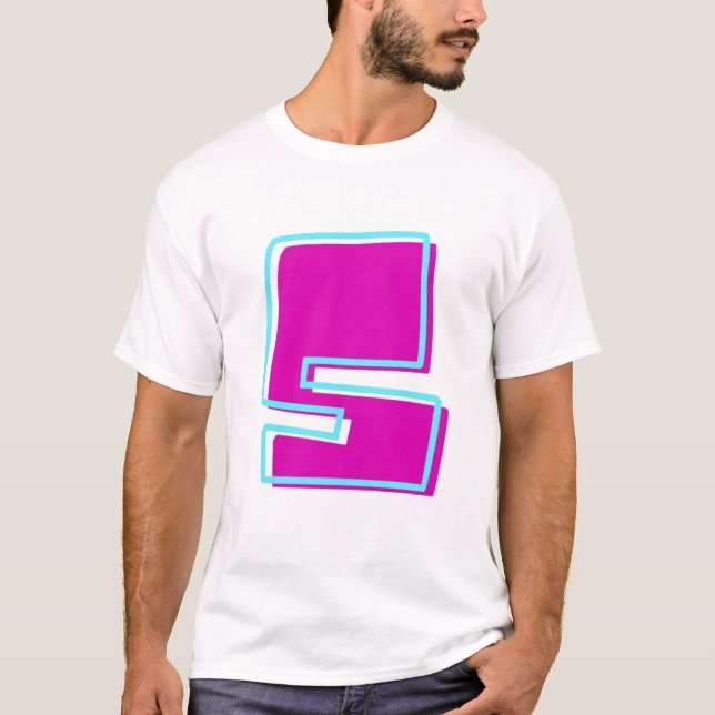 Snyggt Magenta och Teal Brev S T Shirt (Framsida)