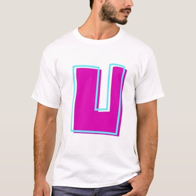 Snyggt Magenta och Teal Brev U T Shirt (Framsida)